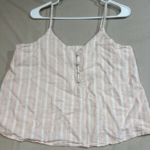 Abound Pink Striped Button Front Cami Tank Top Size M Linen Blend Adjustable